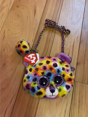 Colorful Leopard Print Plush Crossbody Bag with Pom Pom